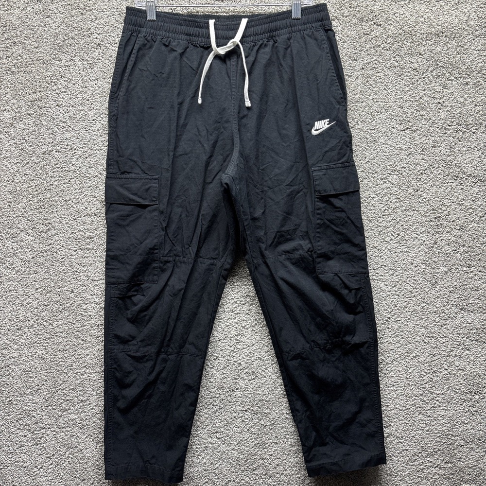 Nike Pants Mens Size MEDIUM Ripstop Loose Fit Cargo‎ Black Drawstring Gorpcore